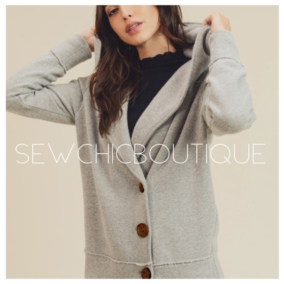 Gray Side Big Button Hoodie Jacket Cardigan - Picture 1 of 5